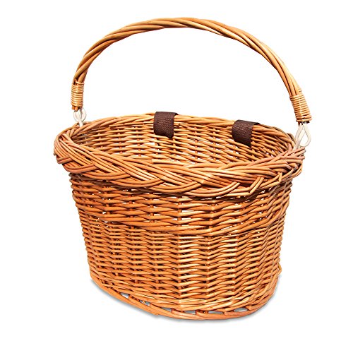Colorbasket Adult Front Handlebar Wicker Bike Basket with Handle, 3 Velcro Straps
