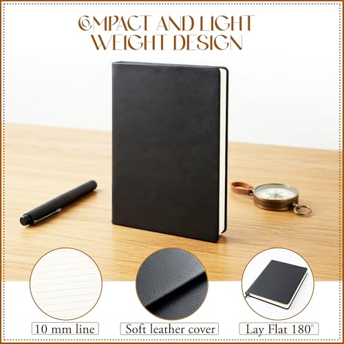 Image of GLUN Soft Touch PU Leather A5 Notebook, Black Cover Portable Pocket Diary Notepad with Schedule, 252 Writing Pages for Home, School & Office Use