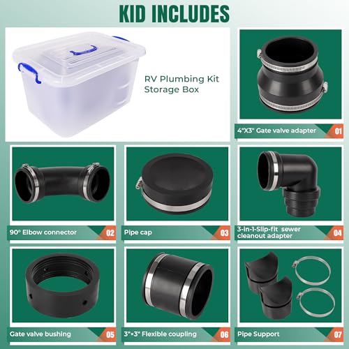 Image of RV and Camper Sewer Waste Plumbing Connection System Kit with Slip Fit Coupling Adapter, for 3inch PVC Pipe RV Sewer Hose Fittings RV Sewer Adapter and Pipe Stand