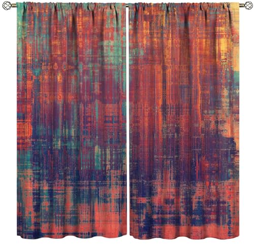 ZhiRain Grunge Texture Vintage Curtains Brown Purple Violet Blue Red