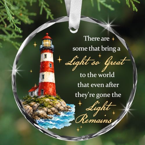 Bozspacer Lighthouse Memorial Glass Ornament – Sympathy Christmas Keepsake, Coastal Remembrance Gift, in Loving Memory Holiday Decoration for Family & Friends