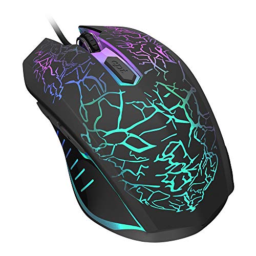 VersionTECH. Ratón Gaming con Cable hasta 3600 dpi Ratón Ergonómico Óptico para Juegos con 7 Colores Luz LED 6 Botón Gaming Mouse Wired para PC Ordenadores Portátil Mac(Negro)