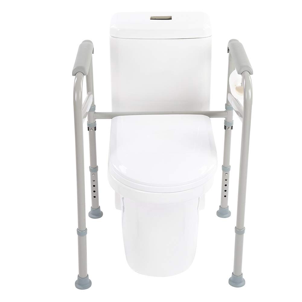 Supporto WC con Braccioli Regolabili, Telaio Autonomo Antiscivolo per Anziani Disabili e Donne Incinte, Corrimano Bagno Pieghevole