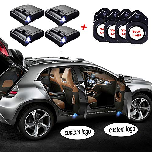 MIVISO 4 piezas Proyector láser inalámbrico con logotipo personalizado, luces de bienvenida de cortesía para puerta de coche, luces LED Puddle Ghost Shadow ?Aceptar logotipo personalizado?