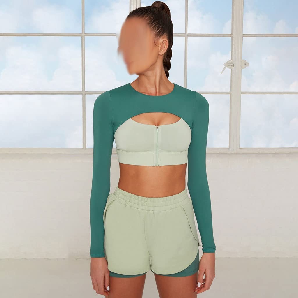 CLSDRZC Sport Yoga Set pusta górna talia krótka garnitur sportowy odzież treningowa ubrania do prowadzenia siłowni fitness