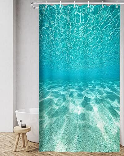 Miniatura 3 de MERCHR Bonita cortina de ducha azul turquesa con océano, naturaleza subacuática, arena y playa, cortinas de baño de tela impermeable, 36 x 72