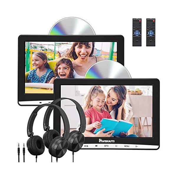 NAVISKAUTO 2 10,1" DVD Player Auto Slot In Design DVD Player Tragbar Kopfstütz Monitor mit Kopfhörer 1080P HD 1024*600 Memory TF USB bis 128GB AV In/Out