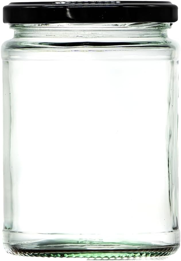 500ml Glass Food Jar with airtight Lid - A Deluxe Jam Jar for Marmalade, Honey and Home Preserves (Black Lid, Pack of 36)
