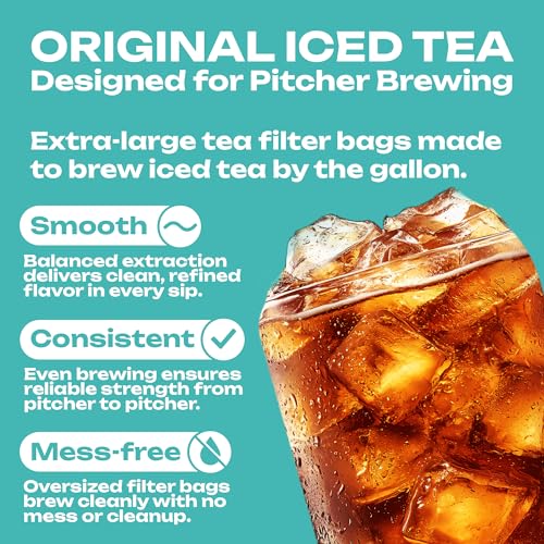 Image of Original Iced Tea Bags Gallon | 10 Count Large Iced Tea Bags | Makes 10 Gallons | Unsweetened Gallon Pitcher | Restaurant & Home Use