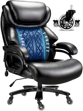 Big and Tall Office Chair 800lbs- High Back Executive Computer Chair for Heavy People with Adjustable Lumbar Support and Quiet Wheels- Large Desk Chair for Home Office Black