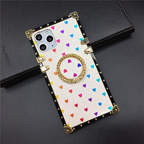 Miniatura 2 de K61 - Funda para LG K61, diseño cuadrado, diseño lindo con purpurina y corazón, suave, con anillo de diamante, color blanco