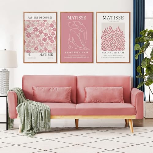 HLNIUC Matisse Pink Framed Wall Art Set,Neutral Pink Flower Canvas Wall Decor Set of 3(24”x36’) Modern Aesthetic Pictures Painting,Abstract Floral Market Art Print for Living Room Bedroom Office by HLNIUC - Used condition - Image 3