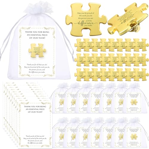 Employee Appreciation Gifts Puzzle Piece Lapel Pin Bulk Inspirational Thank You Cards for Team Coworker Staff Gifts