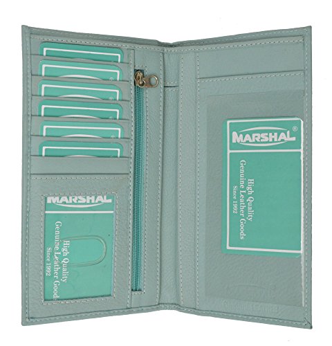 Marshal Brabd New Premium Leather Checkbook Wallet ID Credit Card Organizer (Baby Blue)