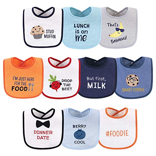 Image of Hudson Baby Unisex Baby Cotton Terry Drooler Bibs with Fiber Filling, Boy Muffin, One Size