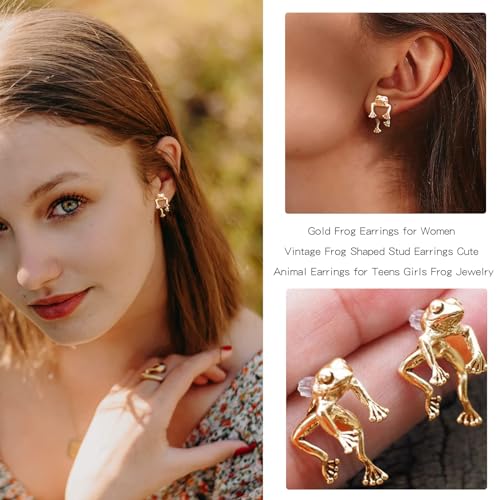 Frodete Gold Frog Earring, Copper Metal, Cute Animal Design, Hypoallergenic, for Women & Teens, Christmas Gift 20233
