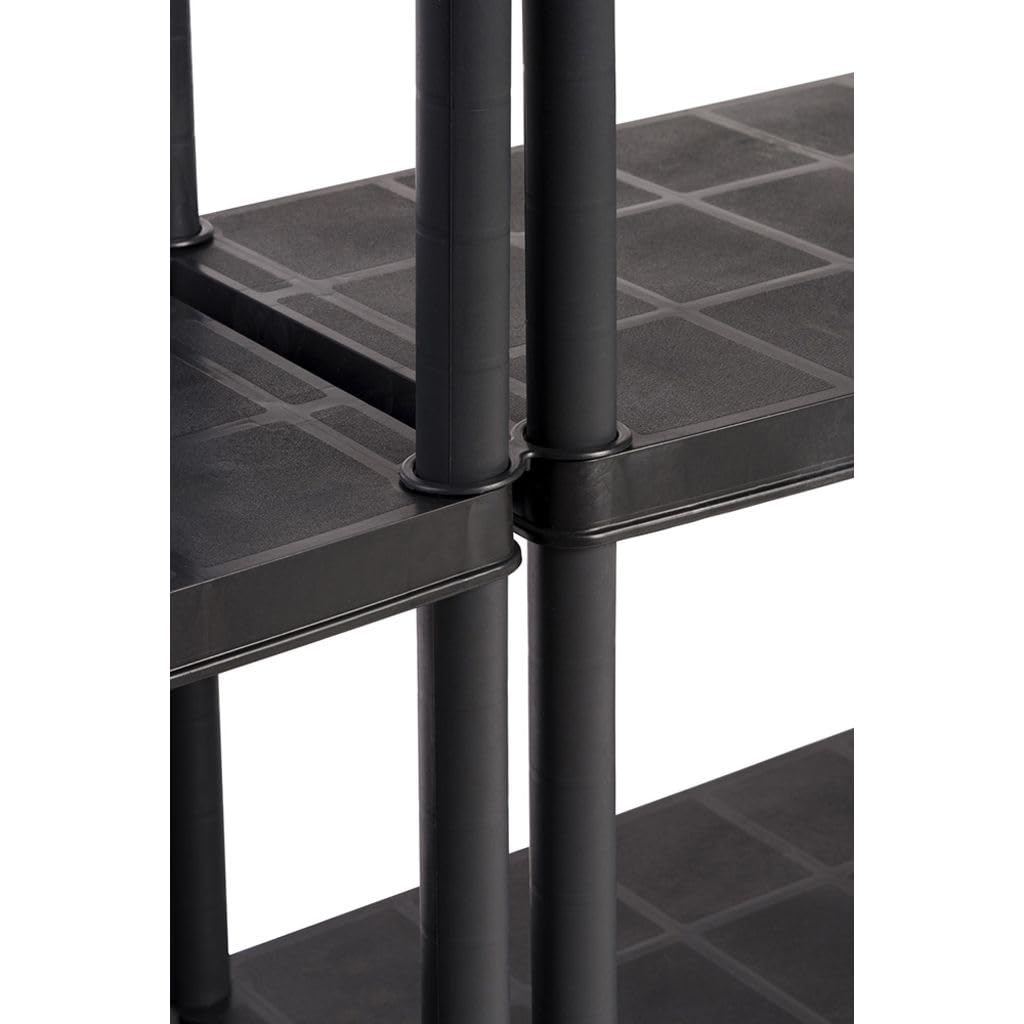 Kreher 4 Stück XXL Kunststoffregal, Schwerlastregal, Kellerregal 5 Böden, Schwarz, max. 350 kg Traglast pro Regal. TÜV Rheinland