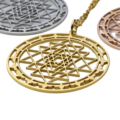 Roxxy Crystals Sri Yantra Sacred Geometry Necklace - Gold Jewelry for Men and Women - Spiritual Meditation Healing