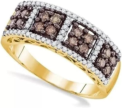 Vaishnav Jewels 2Ct Round Cut Chocolate Lab Created Gemstone Wedding Ring, 14K Yellow Gold Plated