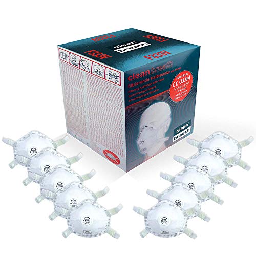 Preisvergleich Produktbild Atemschutzmaske FFP3 (10 STK.) in absoluter Premium-Qualität / Exzellenter Atemschutz bei optimalem Sitz / Einweg Feinstaub Maske (Halbmaske über Mund und Nase) von Clean Breath®