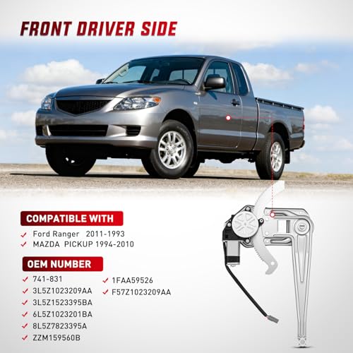 Image of Nilight Power Window Regulator with Motor for Ford Ranger 1993-2011 | Door Glass Lift Assembly 741-831 fits the front driver-side left door and restores smooth powered window movement