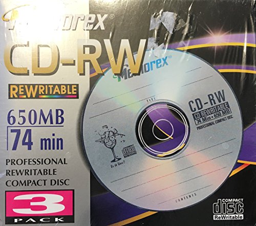 3-Pack of Memorex CD-RW 650MB 74 min Professional Rewritable Compact Disks in standard jewel cases