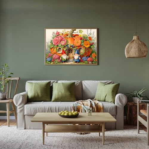 Puzzle para adultos de 500 piezas, decorado con flores y calabaza - Casa de gnomos calabaza, puzzle imposible para seniors y familias, 20.47 x 14.96 pulgadas miniatura 6