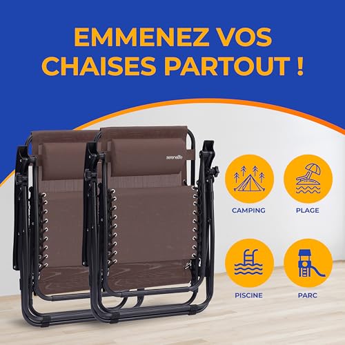 Chaise pliante extérieure SereneLife inclinable marron pour terrasse