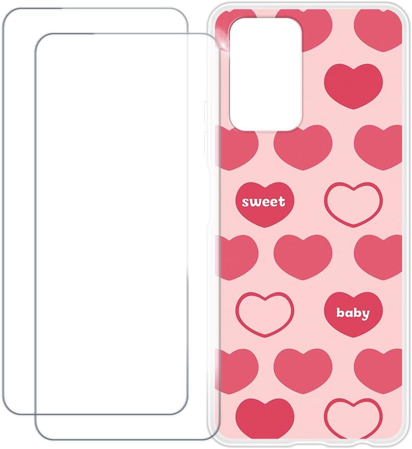 Compatible with Infinix Note 10 Pro Case Colorful Custom Cover with 2 Pack Tempered Glass Screen Protectors - Shockproof Scratch-Resistant (Pink Heart)