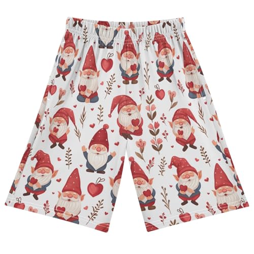 ALAZA Valentine's Day Heart Gnomes Pajama Shorts Sleep Shorts Pant Lounge Pajama Bottoms Elastic Waist with Pockets