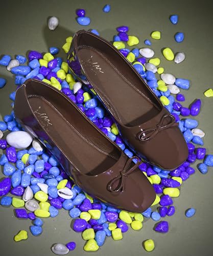 Image of JM LOOKS Elegant Glossy Patent Leather Pointed Toe Flats with Delicate Bow Accent for Professional and Occasion Wear