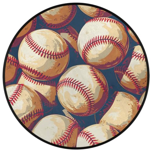 Tapete Redondo Retro Baseball 160 cm Lavable Antideslizante miniatura 2
