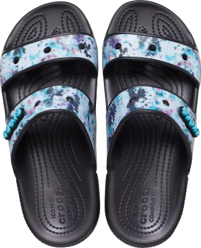 Crocs Unisex-Adult Classic Tie Dye Two-Strap Sandals, Multi/Black, 7 Men/9 Women #TOP3