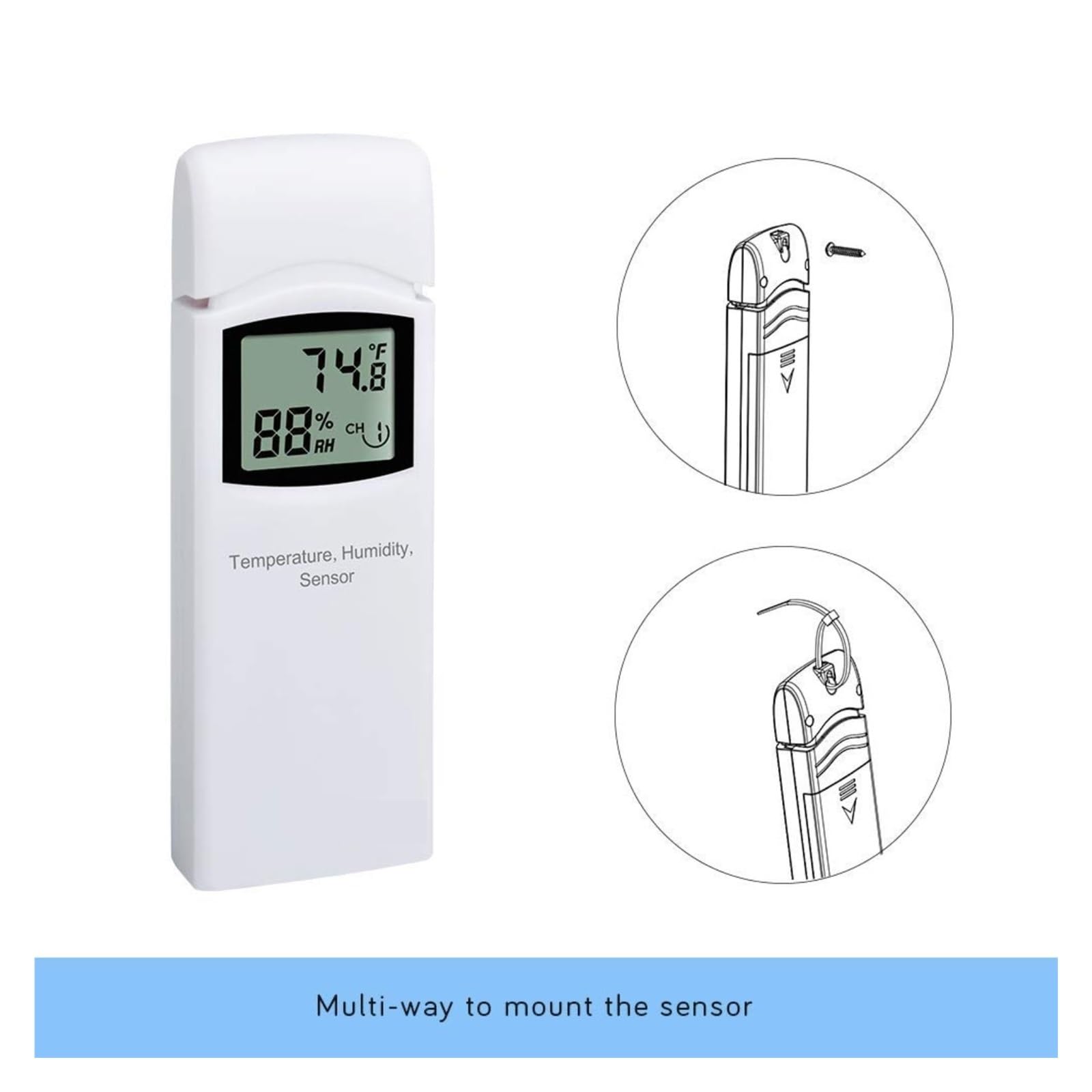 Termómetro higrómetro WN31 (WH31), sensor inalámbrico de temperatura y humedad de 8 canales con pantalla LCD (puerta de enlace no incluida) | 868MHz