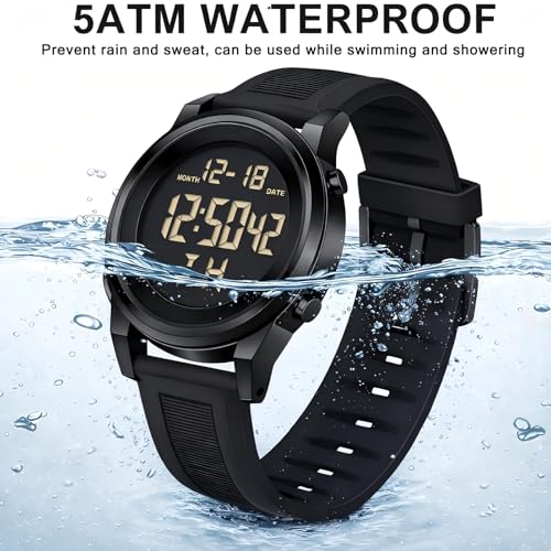 Image of Black Waterproof Digital Wrist Watches for Men Sports Mens Watch | Black Silver Waterproof Sports Wrist Watches for Men Digital Tactical Mens Watches Military