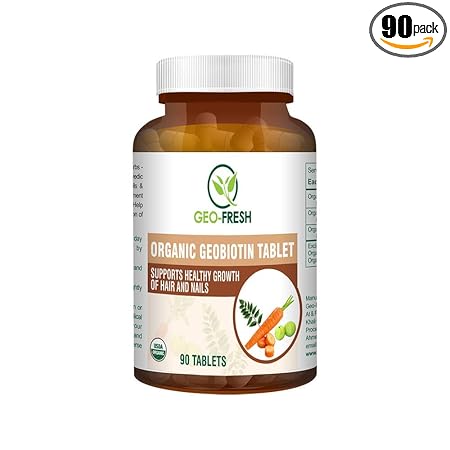 Geo-Fresh Organic Geobiotin Tablet 750mg - 90 Tab (Natural Biotin For Hair growth, Nails & radiant skin)