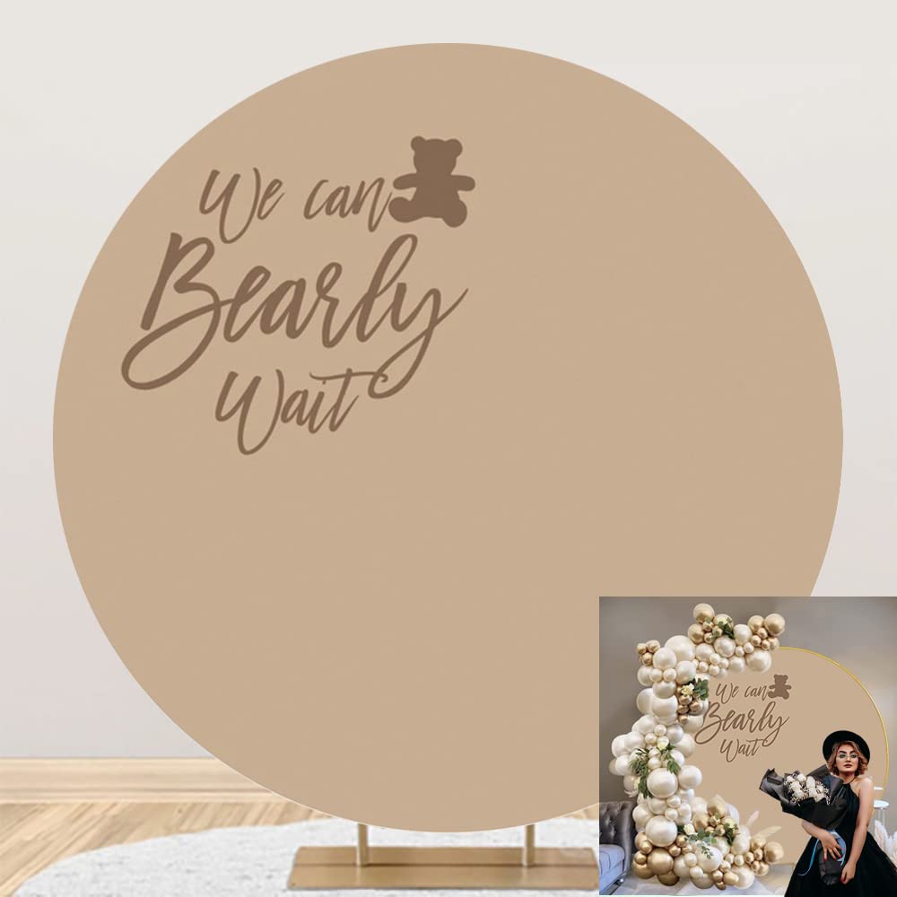 DORCEV Diameter 7.2ft We Can Bearly Wait Round Backdrop Cover Solid Color Little Bear Circle Photography Background for Kids Birthday Party Decor Cake