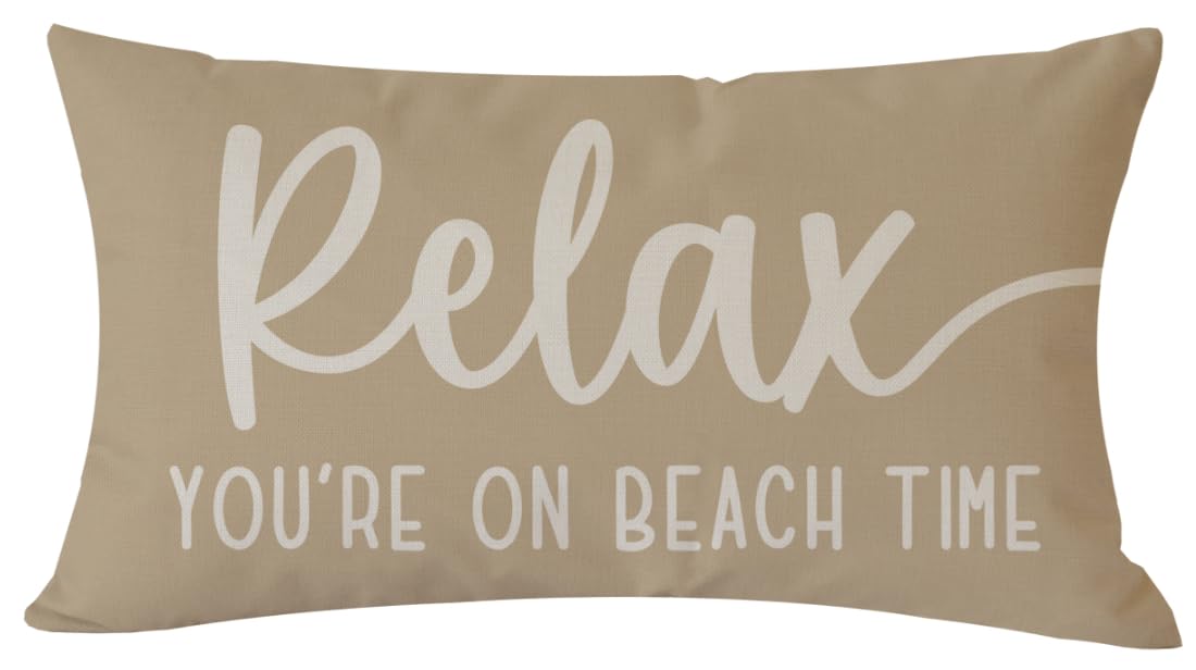 PANDICORN Beach Throw Pillow Cover 12x20 Inch Relax You're on Beach Time Sand Beige Outdoor Sea Coastal Nautical Ocean Decorations Lumbar Decorative
