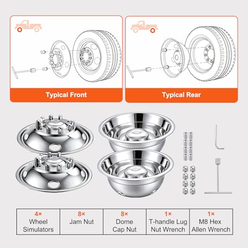 Image of CIRONBOW 19.5 inch 8 Lug 5 Holes,Wheel Simulators,Stainless Steel Bolt Kit,Fit for Pick-up Trucks Vans RV Hub Caps Rim Skin Chrome Cover Parts (2011 RAM4500)
