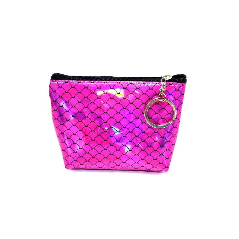 Mermaid Holographic Coin Purse for Women Girls – Small Shiny Change Wallet, Cute Mini Card Holder for Travel & Daily Use (Rose Red)