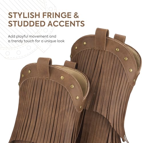 Rollda Girls Cowboy Boots with Tassel, Fringe Cowgirl Boots, Snip Toe, TPR Outsole, Kids Western Boots Stylish & Comfortable for All-Seasons, Toddler/Little Kid/Big Kid2