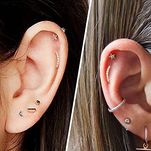 Melighting 16G Helix Earrings 9K Gold Tragus Piercing Jewelry Clear Cz Stud Earring Cartilage Earrings Conch Daith Lobe Piercing For Women Girls Gift #TOP4