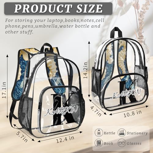 Personalized Seahorse Large Clear Backpack Stadium Approved Heavy Duty PVC Plastic Custom Ocean Beach Transparent Backpacks See Through Bag with Name4