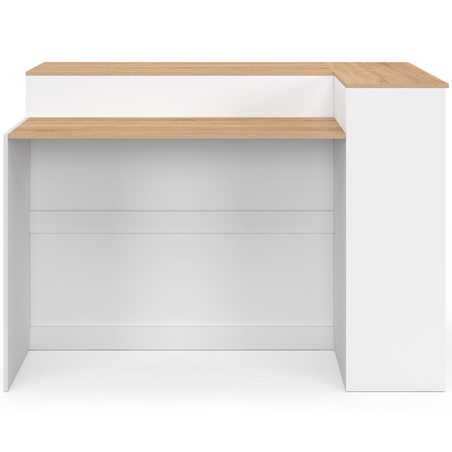IDMarket - Ilot Central TOMI 130 cm 2 Personnes Double Plateau Bois Blanc avec Plan de Travail façon hêtre