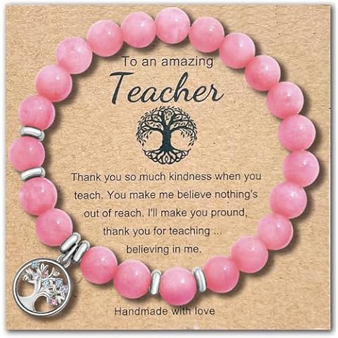 Jewanfix Christmas Teacher Appreciation Gifts for Women, Graduation Gifts Teacher Bracelets with Blessing Cards, Gemstone Tree of Life Nature Stone Bracelets Thank You Gifts for Teacher Cover