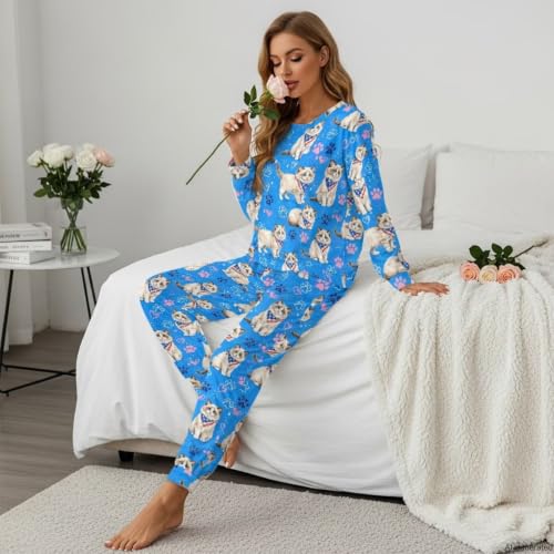 Image of Women's 2 Piece Printed Pajama Set Long Sleeve Sleepwear Set with Long Pants Casual Lounge Sets with Pocket