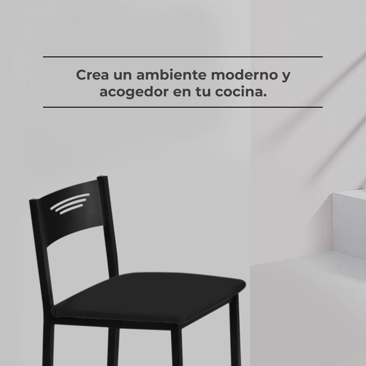 ASTIMESA - Taburetes de Cocina Altos Tapizados con Respaldo - Estructura Negra y Asiento en Polipiel - Color del Asiento: Negro. Contenido: 1 Unidad - Medidas: 90 cm (Alto Total)