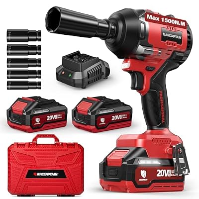 ARCCAPTAIN Cordless Impact Wrench, 1500N.m (1106Ft-lbs) 1/2" High Torque Impact Gun, 15C High-Rate 2x4.0Ah Batteries, 20V Power Impact Driver, Supports Up to 40mm Socket for Heavy Truck/Car/Pickup