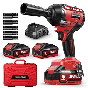ARCCAPTAIN Cordless Impact Wrench, 1500N.m (1106Ft-lbs) 1/2″ High Torque Impact Gun, 15C High-Rate 2×4.0Ah Batteries, 20V Power Impact Driver, Supports Up to 40mm Socket for Heavy Truck/Car/Pickup