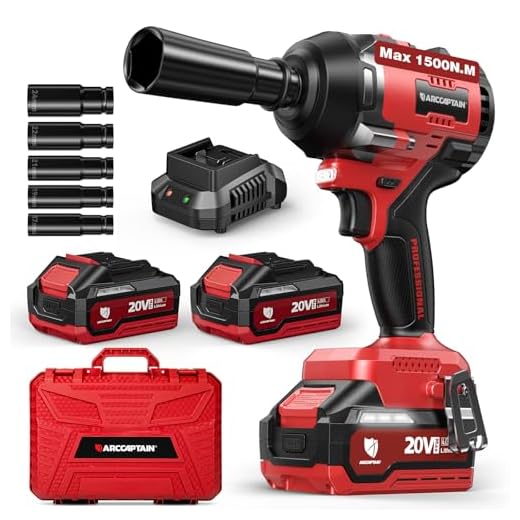 ARCCAPTAIN Cordless Impact Wrench, 1500N.m (1000Ft-lbs) 1/2" High Torque Impact Gun, 15C High-Rate 2x4.0Ah Batteries, 20V Power Impact Driver, Supports Up to 40mm Socket for Heavy Truck/Car/Pickup